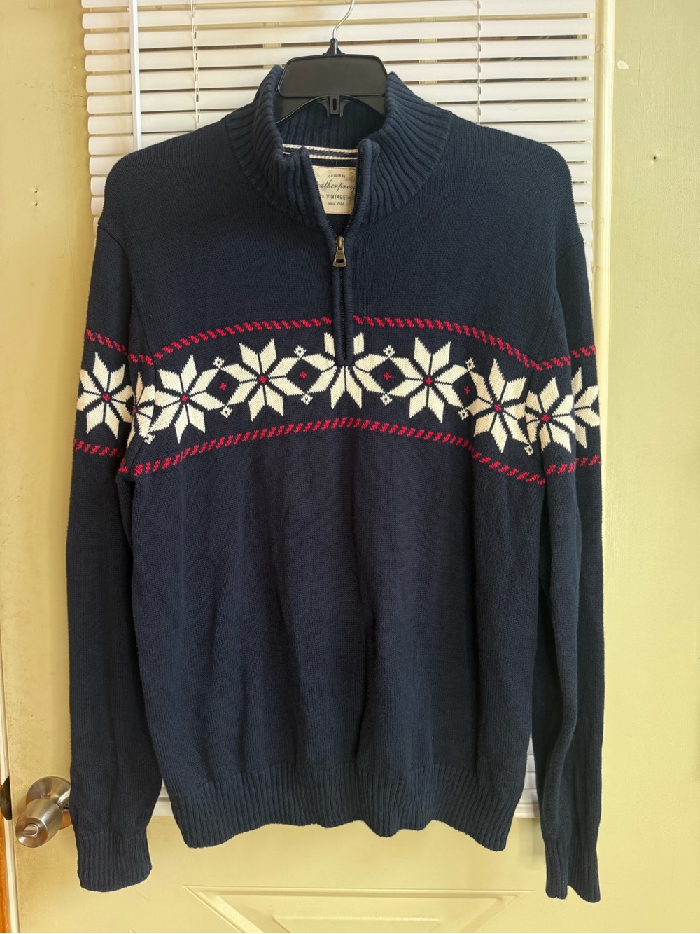 Weatherproof Vintage Snowflake Fair Isle Quarter Zip Sweater L Preppy Holiday